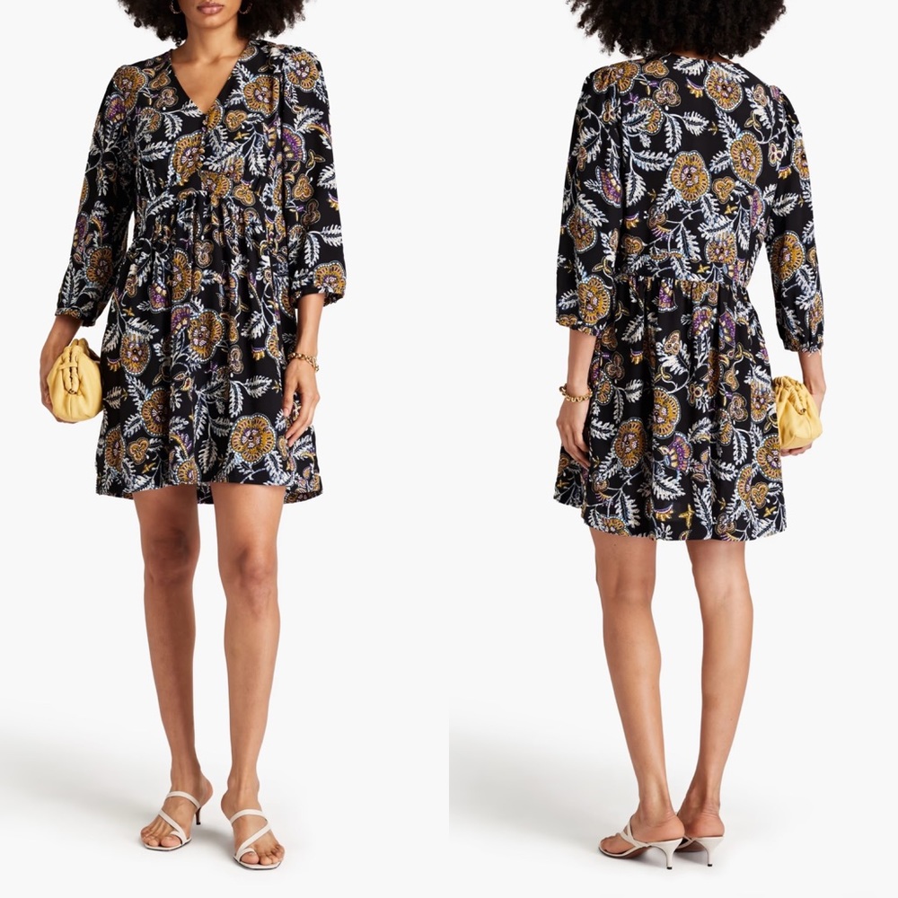 NEW NWT ba&sh Volver Gathered Floral Print Crepe Mini Dress